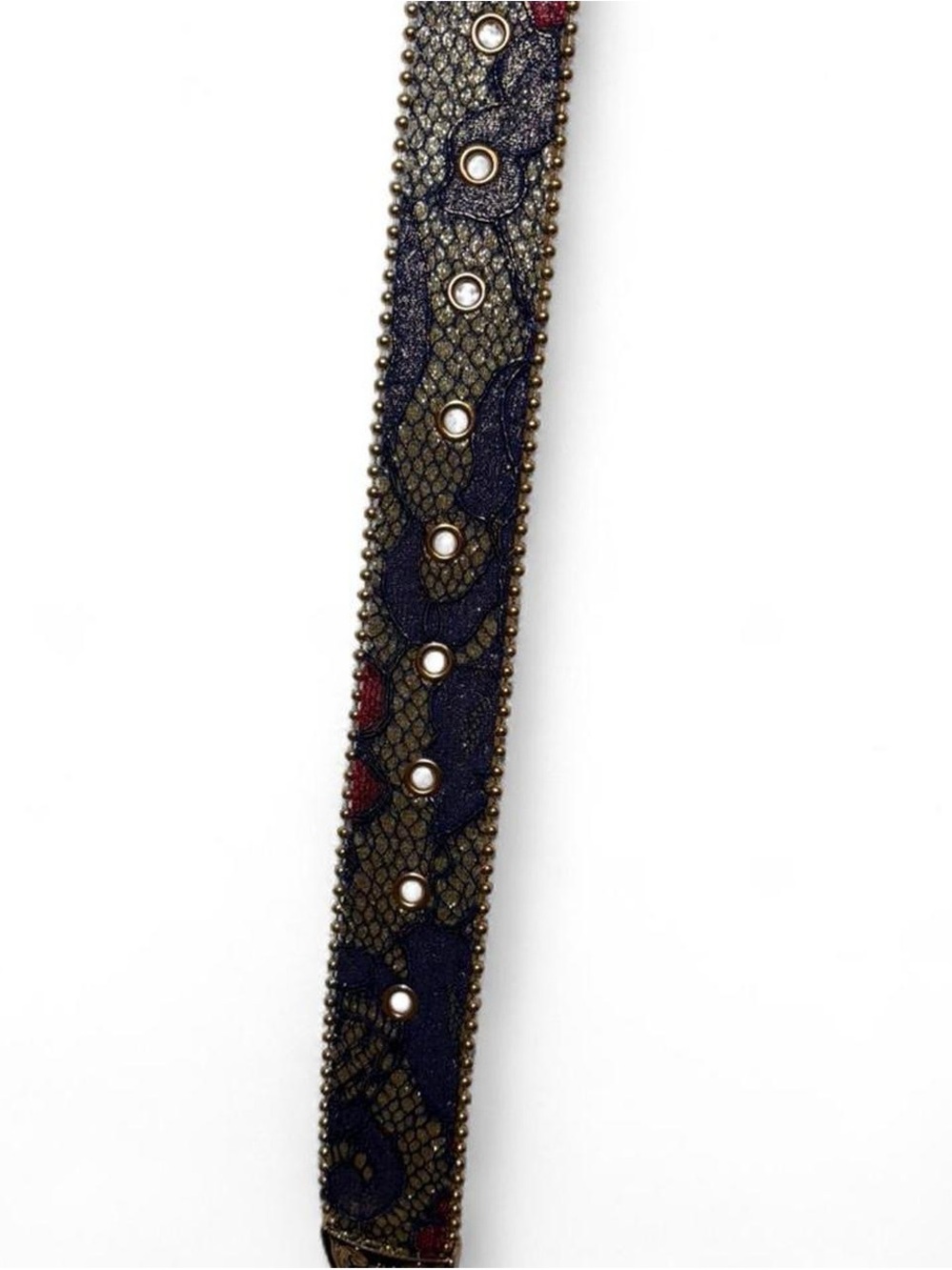 Vintage Ornate Gold Beaded & Lace-Covered Leather Belt - Picture 4 of 8